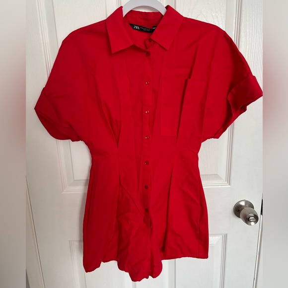 NWT ZARA SHORT POPLIN JUMPSUIT RED - Picture 6 of 8